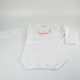 body blanc manches longues  0-3 mois motifs coeurs 100% coton body blanc manche longue