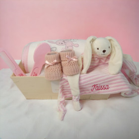 Panier naissance douceur bain petit Lapin câlin personnalisé Panier Naissance Personnalisé Les Essentiels Lapin