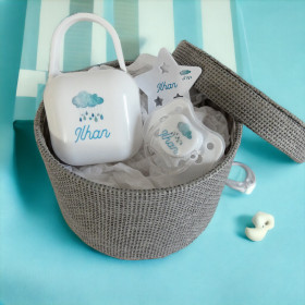 Coffret Tétine Nuage et Attache Tétine Personnalisés