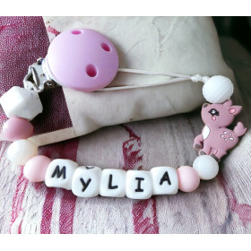 attache sucette silicone biche rose