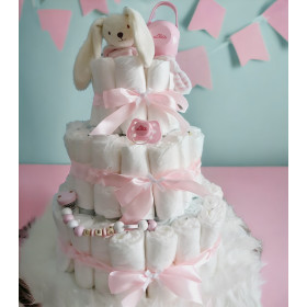 Gateau de couches Lapin câlin rose personnalisé Gateau de couches Lapin câlin rose personnalisé