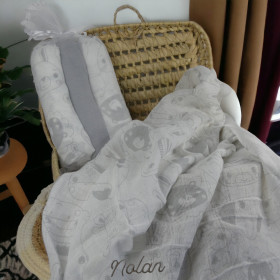 Lot 3 Langes motifs oursons gris personnalisés Lots de 3 Langes pour bébés Ours