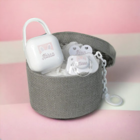 Coffret Tétine Lapin et Attache Tétine Personnalisés