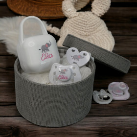 Coffret Tétine Eléphant et Attache Tétine Personnalisés