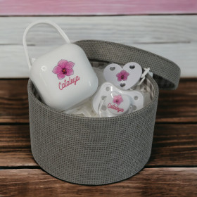Coffret Tétine Orchidée et Attache Tétine Personnalisés