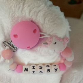 attache tétine silicone motif licorne