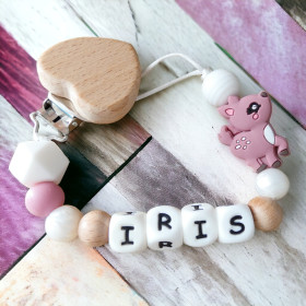 Attache tétine renne clip coeur  en bois et silicone personnalisée Attache Tétine Personnalisée renne