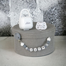 Coffret naissance mon prénom  & attache sucette silicone personnalisé Coffret Tétine et Attache Tétine Silicone Personnalisés