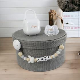 Coffret sucette blanche attache sucette silicone motif lapin blanc Coffret Tétine Lapin et Attache Tétine Silicone Personnalisés
