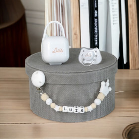 Coffret sucette blanche attache tétine silicone couronne blanche Coffret sucette blanche attache tétine silicone couronne blanche