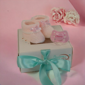 Coffret Naissance Personnalisé Chaussons Roses