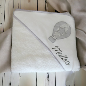Cape de bain capuche montgolfière personnalisée cape de bain montgolfière grise