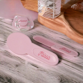 Set brosse et peigne & sucette rose personnalisé set brosse et sucette rose