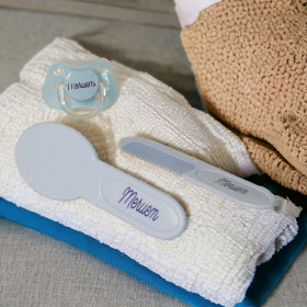 Set brosse et peigne & sucette bleu personnalisé set brosse, peigne et sucette bleu