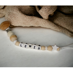 Attache tétine naissance bois et silicone beige