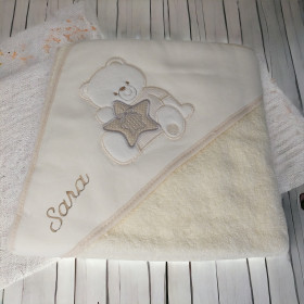Cape de bain capuche ourson étoile personnalisée cape de bain ourson étoile beige
