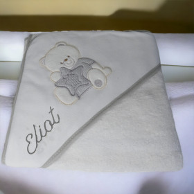 cape de bain ourson étoile gris