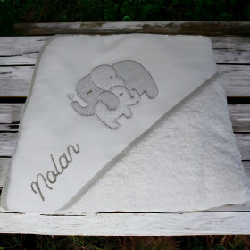 Cape de bain capuche Eléphants personnalisée cape de bain éléphants gris