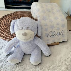 Peluche toutou et son Plaid personnalisé peluche chien et son plaid personnalisé bleu