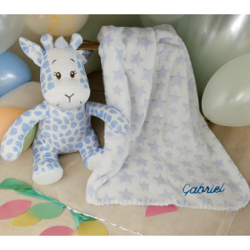 Peluche Girafe et son Plaid personnalisé peluche girafe et plaid bleu
