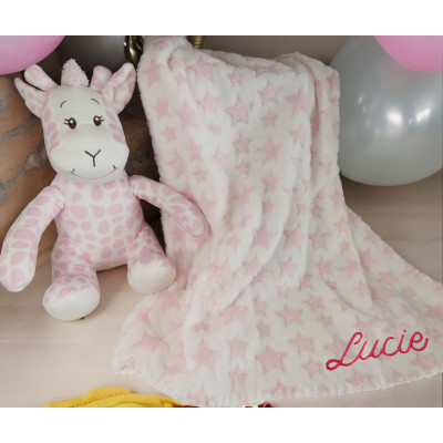 peluche girafe et plaid rose