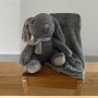 Peluche lapin poils courts et son plaid gris