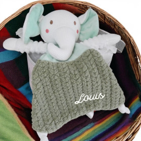 Doudou plat Eléphant crochet personnalisé doudou Eléphant