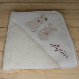 Cape de bain capuche Lapins personnalisée cape de bain capuche lapins beiges