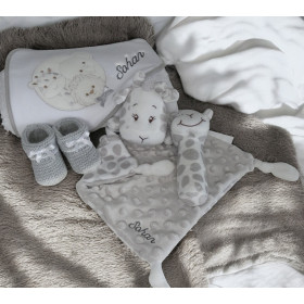 Coffret cape de bain animaux de la jungle  et doudou motif girafe coffret cape de bain et doudou girafe gris