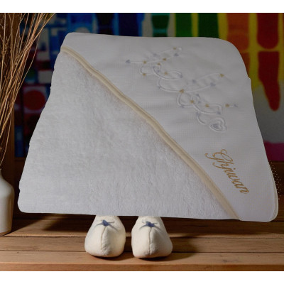 cape de bain bébé brodé en beige