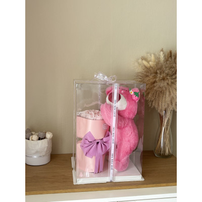 Bouquet 11 roses éternelles accompagné de sa peluche illuminée