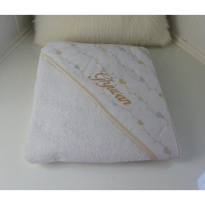 cape de bain petits coeurs beiges
