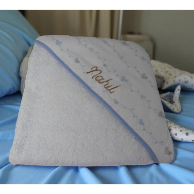 cape de bain petits coeurs bleus