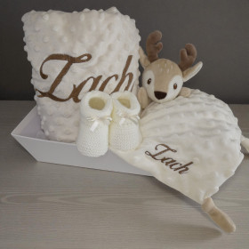 coffret doudou et couverture minky beige
