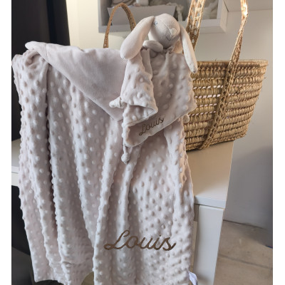 couverture et doudou lapin minky beige