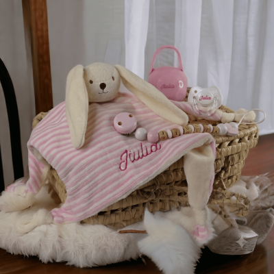 Coffret naissance doudou lapin câlin & sucette personnalisé